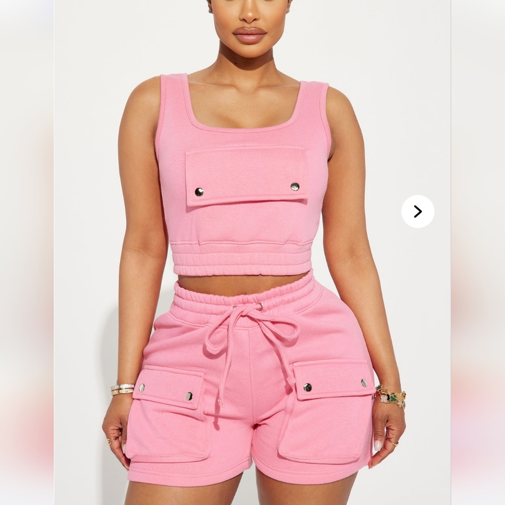 Pink Cargo Jogger Short Set